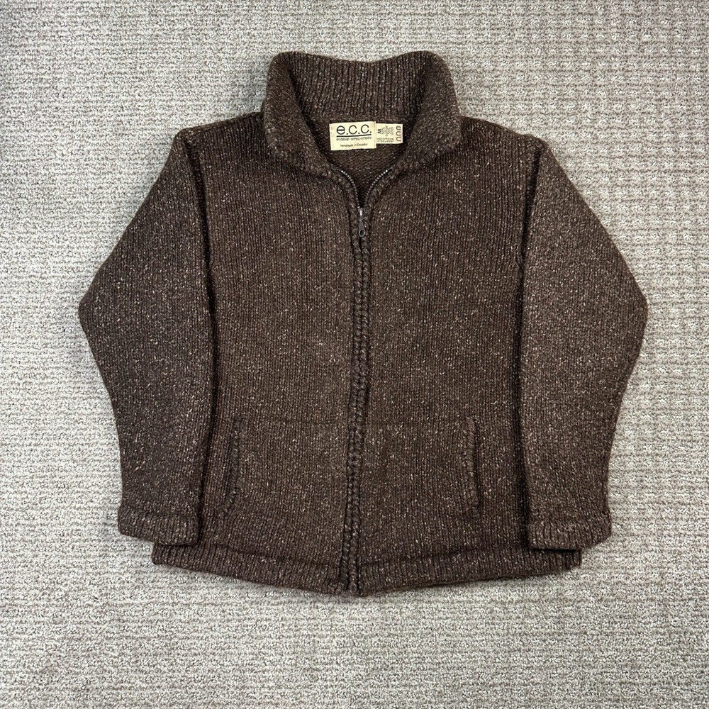 ECC Ecuadorian Clothing Company Brown Wool Cotton Full Zip Cardigan Sweater M